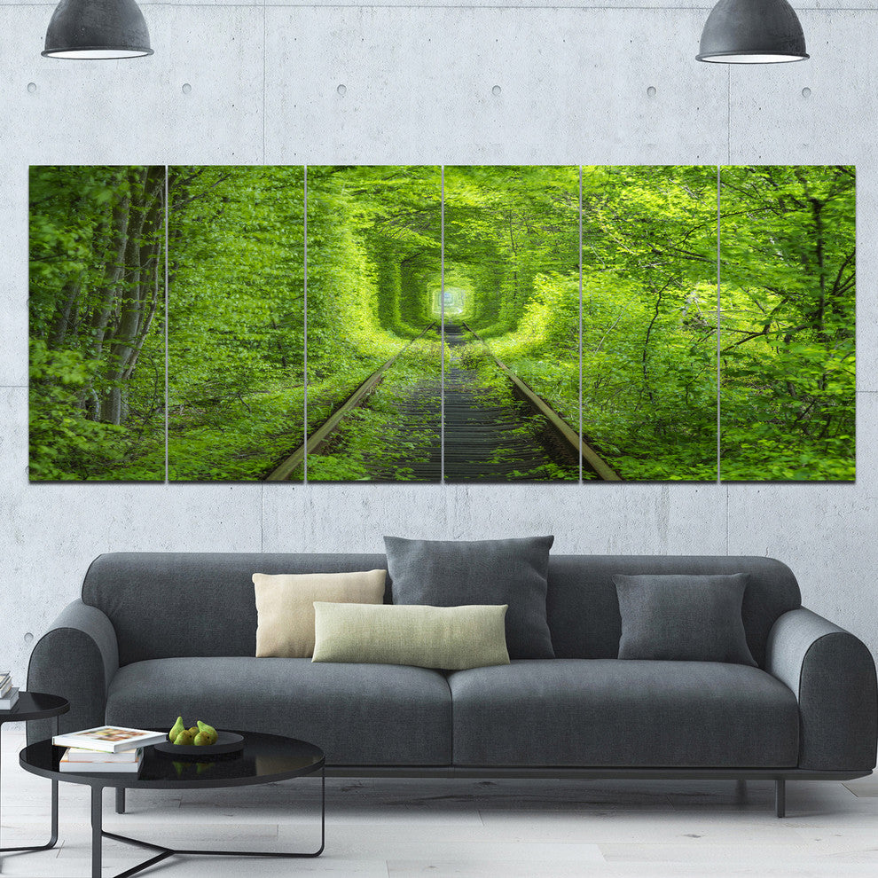 Forest around Rail Way Tunnel, Landscape Canvas Art Print, 70"x28", 6 Panels
