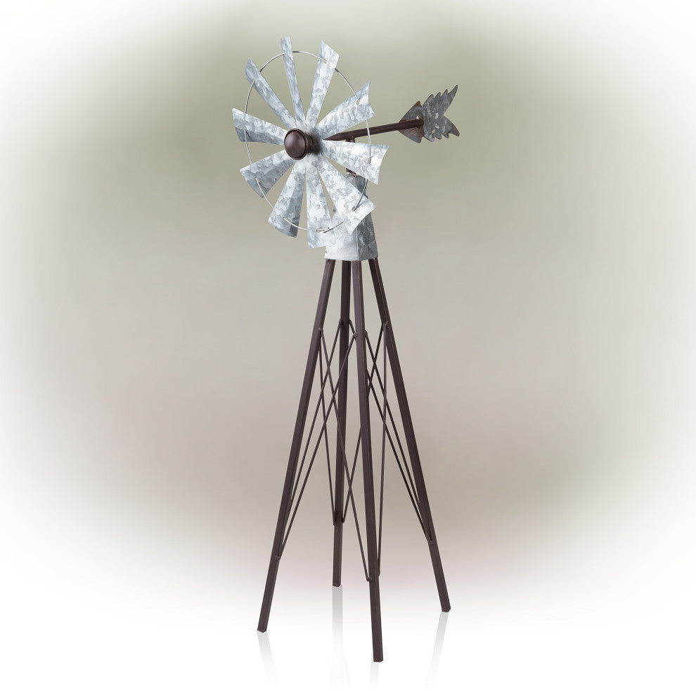 Rustic Bronze and Silver Metal Mini Windmill