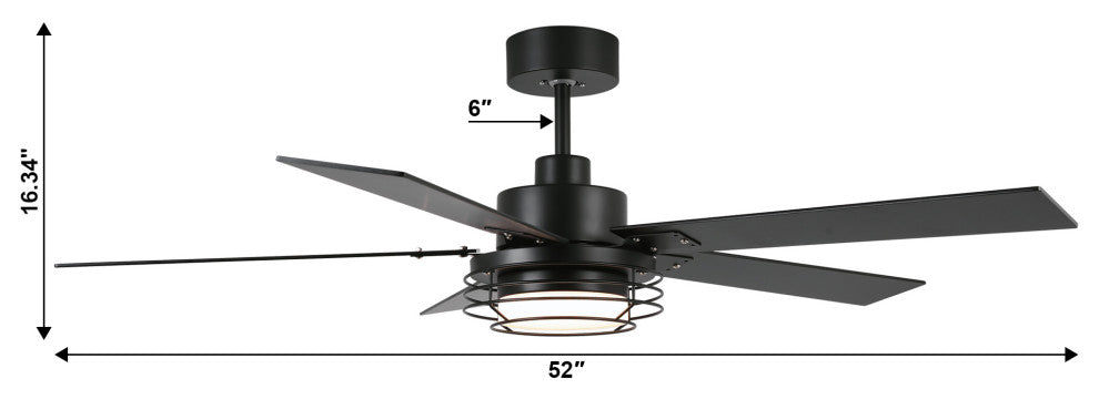 52-inch Modern Black LED Ceiling Fan with Remote and DC Reversible Motor