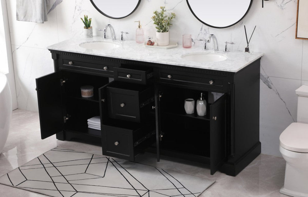 Home Living 21.5" Transitional Black-Light Bathroom Vanity, Black, 72