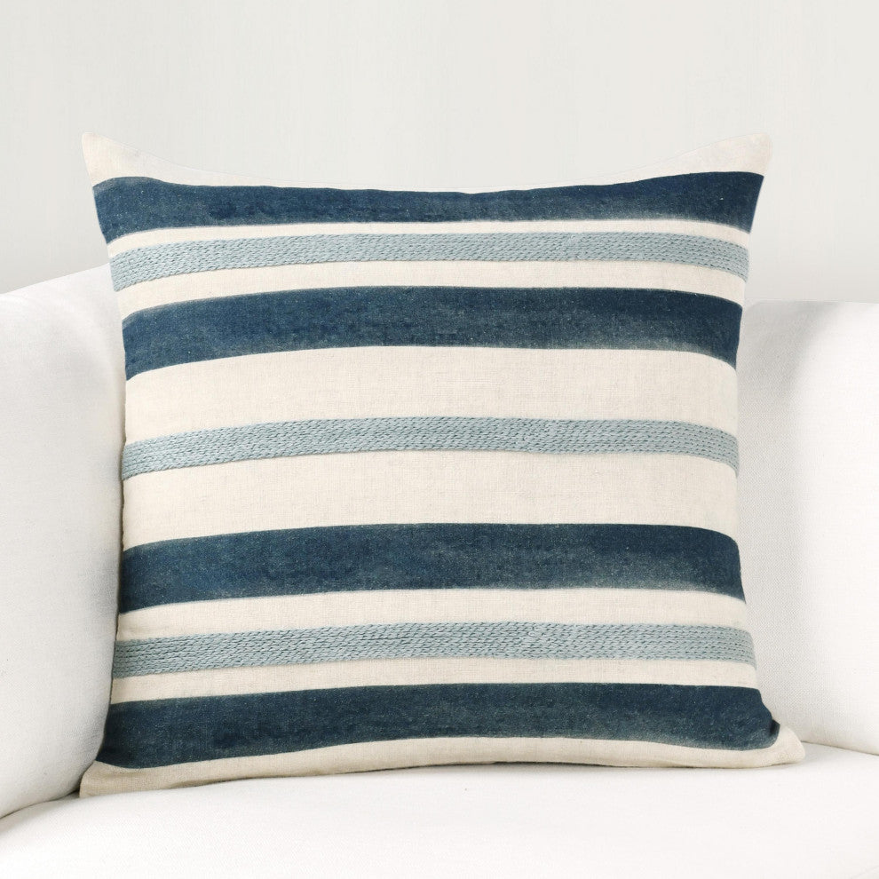 Seiano 22" Belgian Linen Fabric Blue Throw Pillow