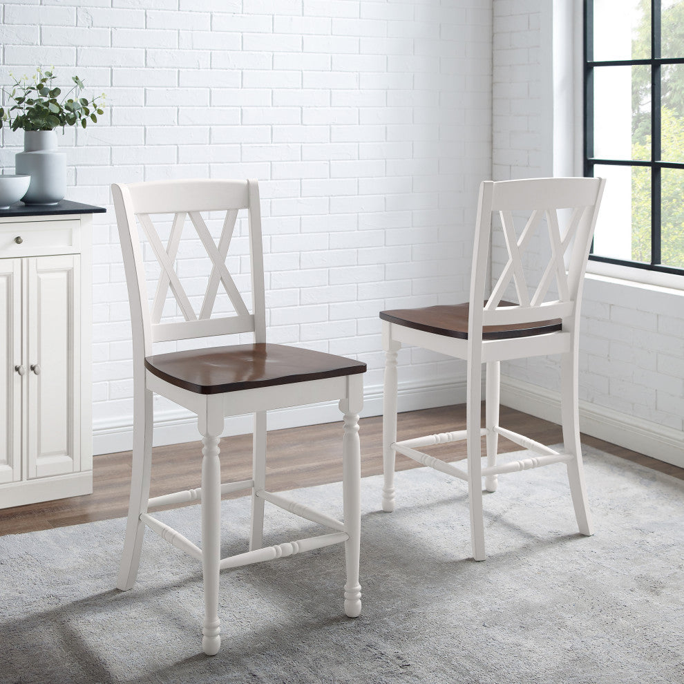 Shelby 2Pc Counter Stool Set Distressed White 2 Stools