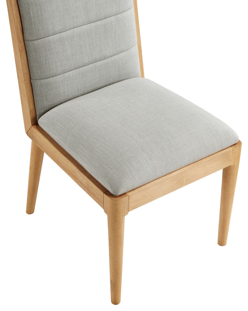 Bristol UpholsteredDining Chair, Set of 2, Grey, Linen Textured Fabric, Natural Finish