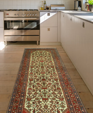 Fine Vintage Distressed Bibiana Ivory/Red Runner, 3'11 x 8'11