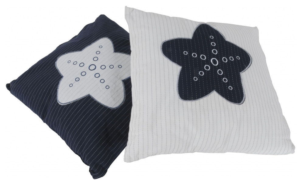 Nautical Blue Star White Square Accent Pillow