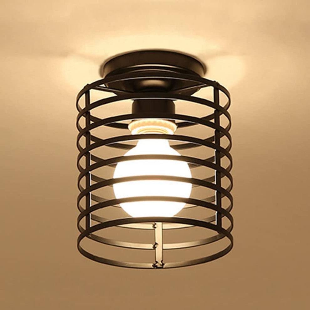 Small Cage Ceiling Light Fixture, Rust, Black, Industrial