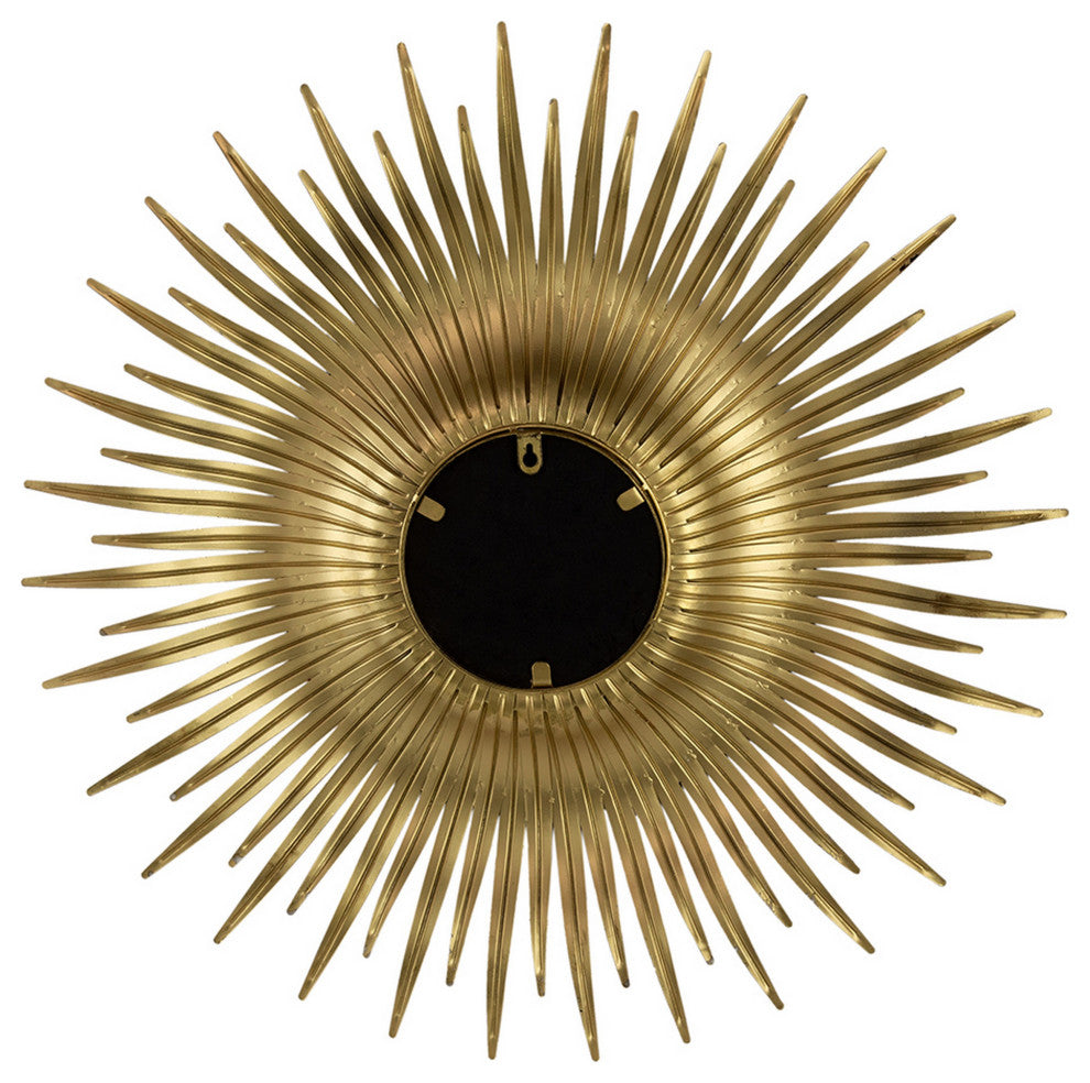 Benzara BM286103 Wall Mount Accent Mirror With Sunburst Iron Frame, Gold