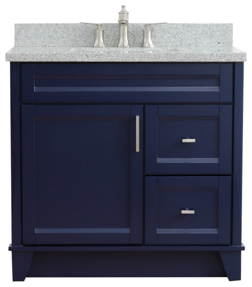 37" Single Sink Vanity, Blue Finish With Gray Granite