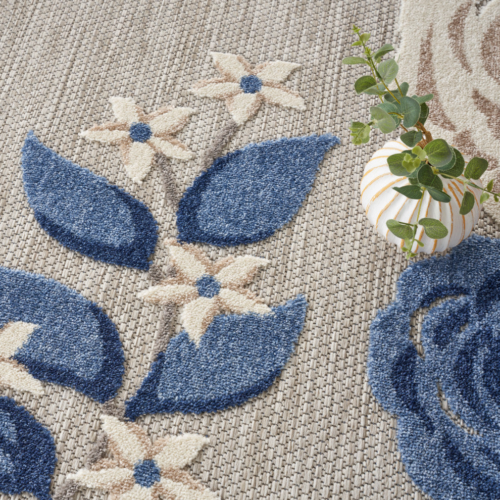 Nourison Aloha 7'10" Round Blue Grey Contemporary Area Rug
