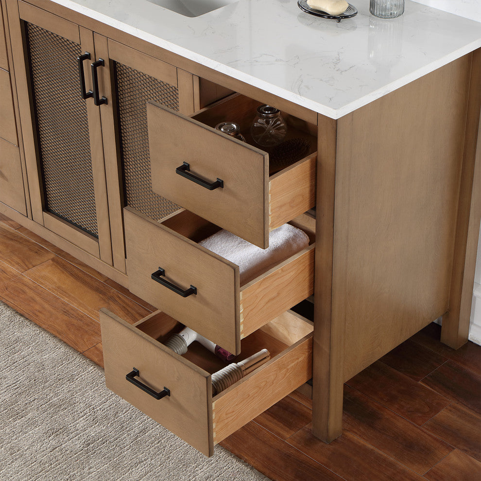 Hadiya Brown Pine Bathroom Vanity Set, 60s", Without Mirror
