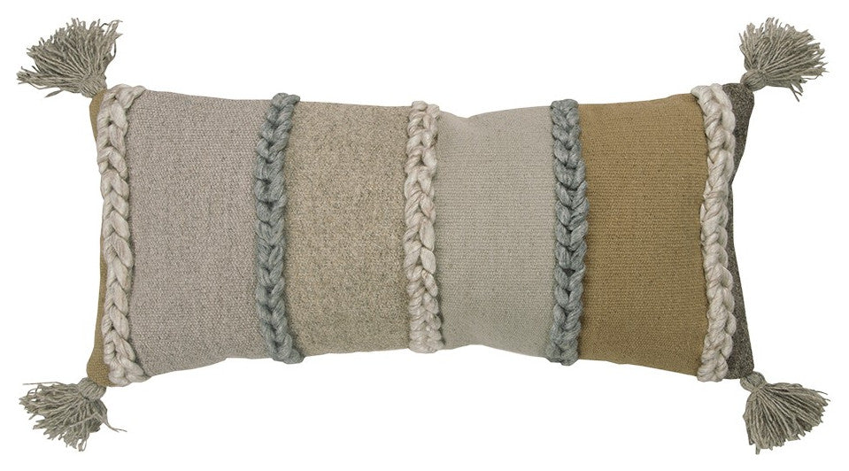 Beige Brown Braided Stripe Lumbar Pillow