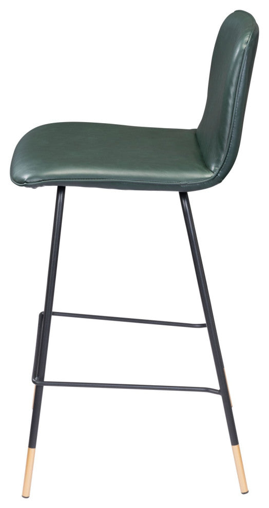 Counter Stool Chair, Steel Metal, Fabric, Green, Black, Gold, Mid Century Cafe