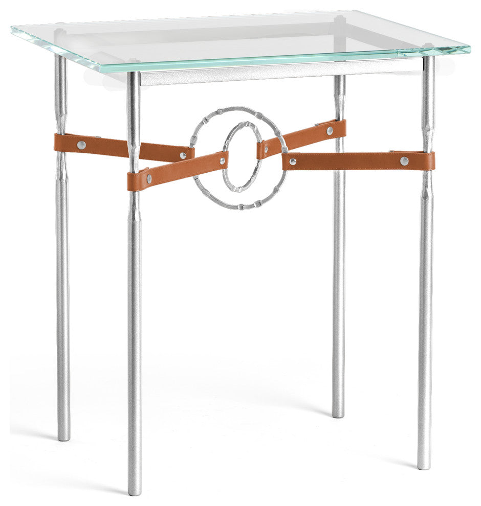 Equus Side Table, Sterling Finish, Sterling Accents, Chestnut Leather Strap