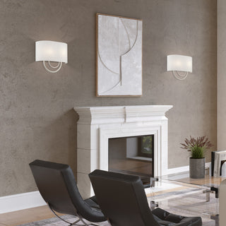 Stratton 2 Light Brushed Nickel ADA Sconce with Hand Crafted Off-White Shade