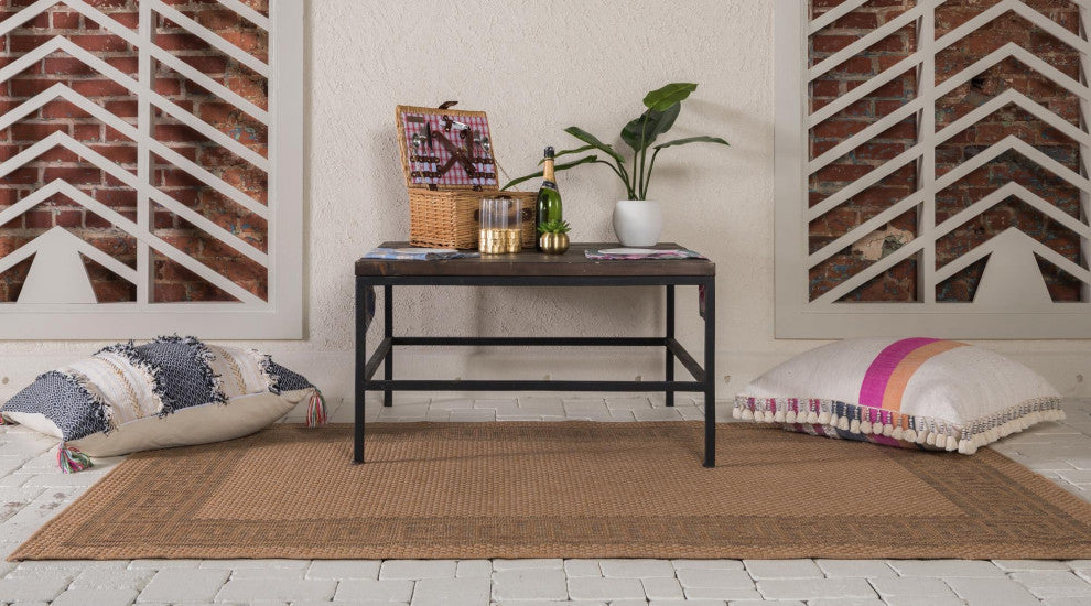 Rug Unique Loom Outdoor Border Light Brown Rectangular 3' 3 x 5' 0