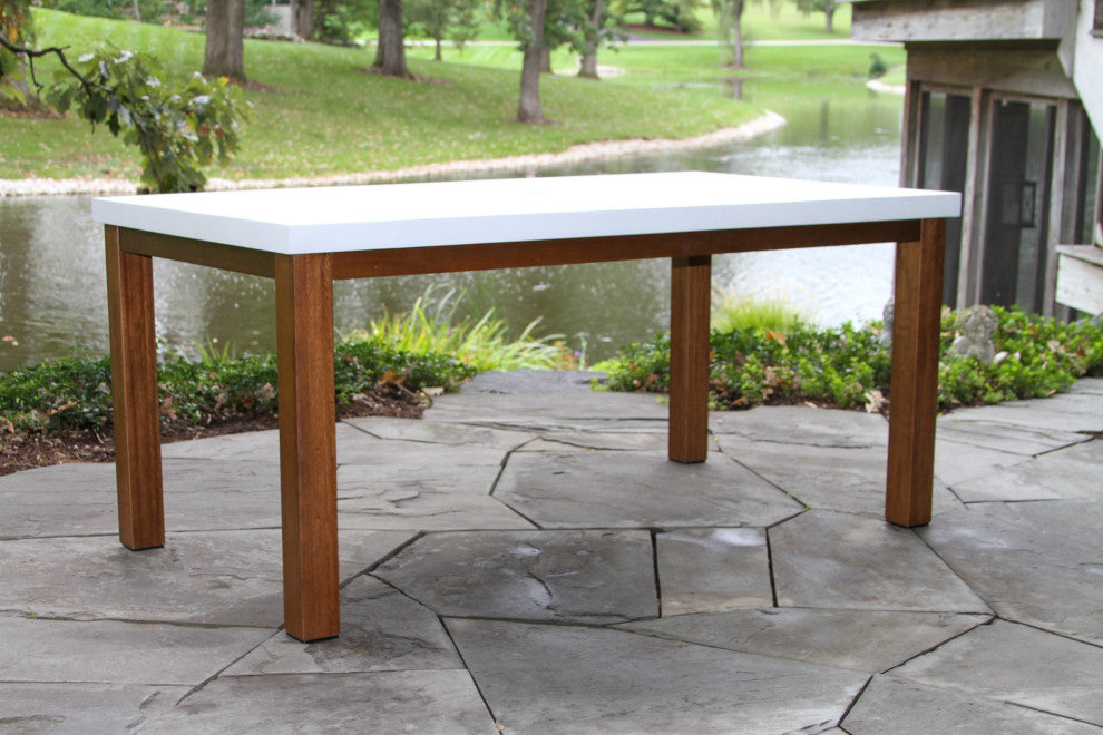 5-Piece Eucalyptus and Ivory Composite Dining Set With Stacking Chairs