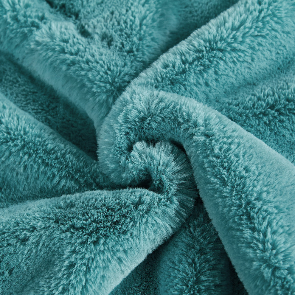 Fox Faux Fur Throw Blanket, Aqua, 60''x80''