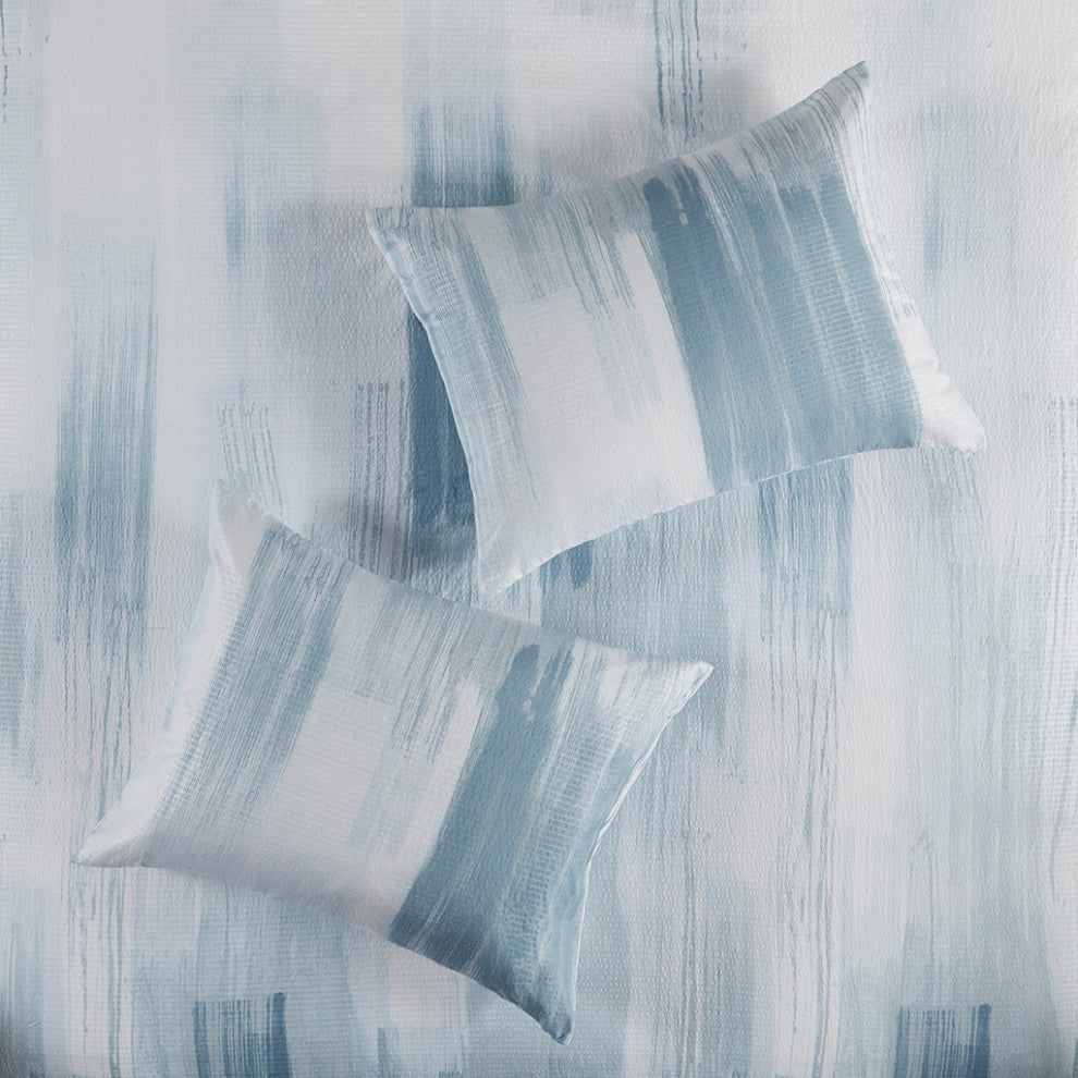 N Natori Reversible Brush Stroke, Blue, King, 3pc Duvet Cover Set