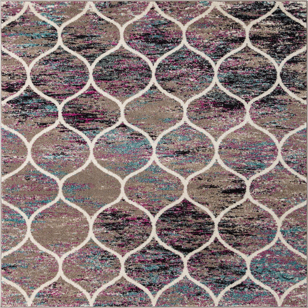 Rug Unique Loom Trellis Frieze Multi/Blue Square 7' 0 x 7' 0