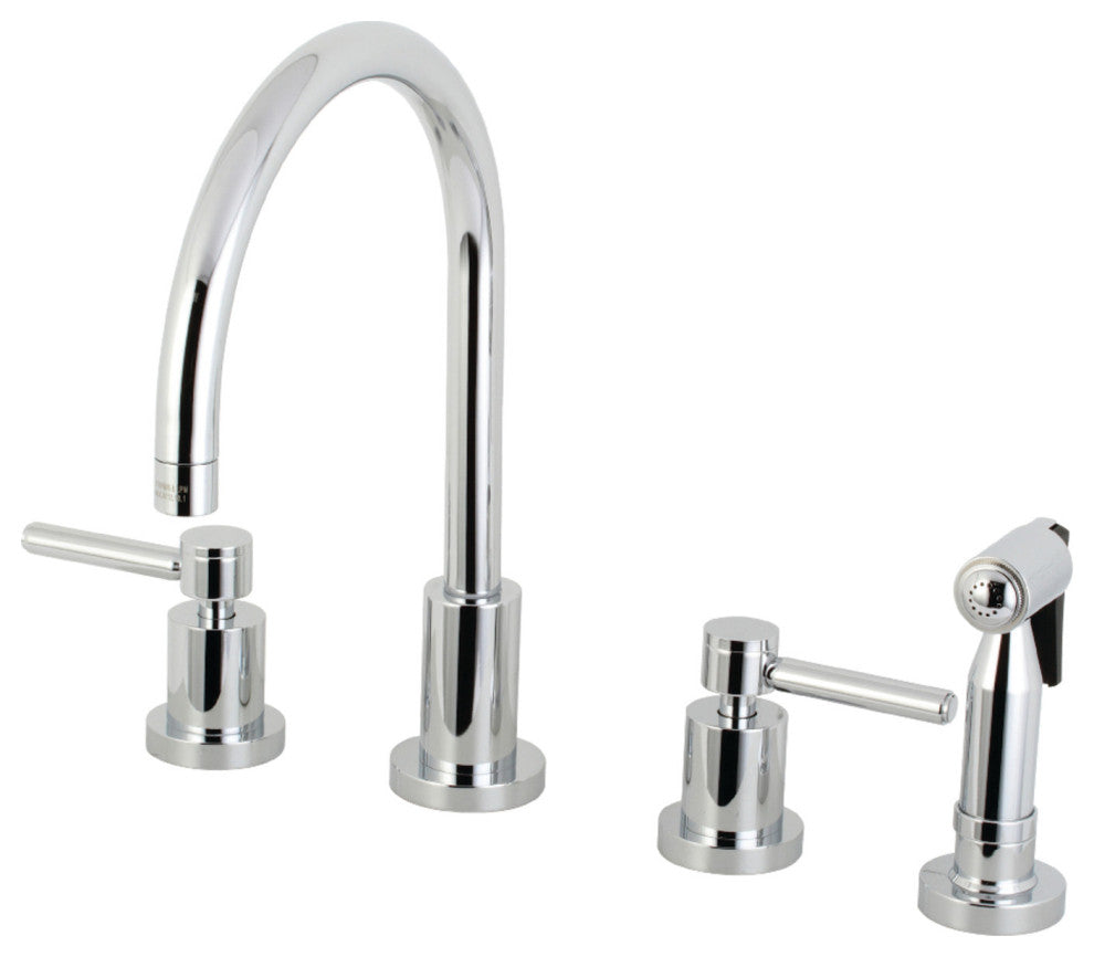 KS8721DLBS 8" Widespread Kitchen Faucet With Brass Sprayer, Polished Chrome