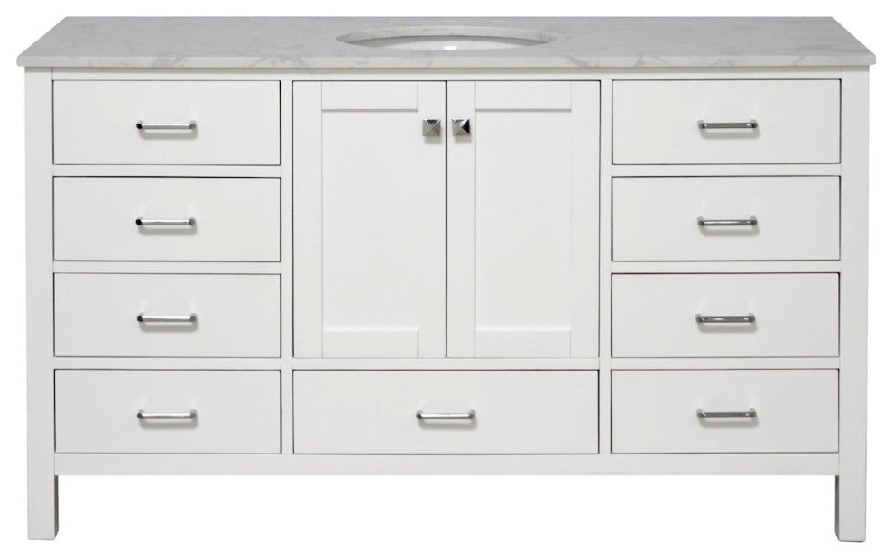 Horizon 60" Single Bathroom Vanity Top, White, Engineered Carrara