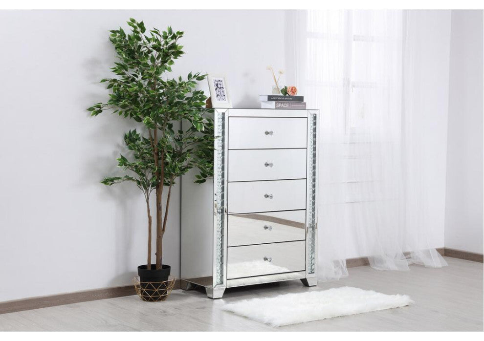 34" Clear Crystal Mirrored Five Drawer Cabinet