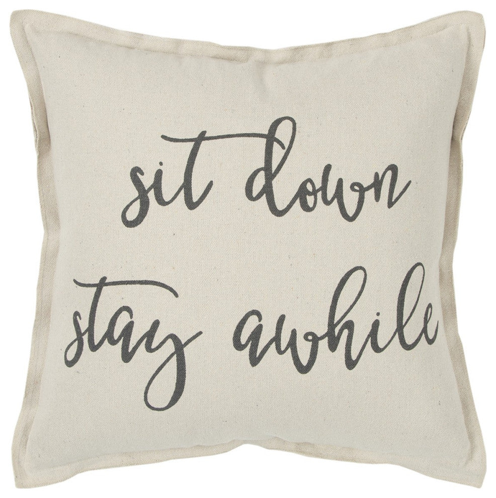 Gray Cream Stay Awhile Decorative Throw Pillow