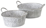 2 Piece Embossed Grey Metal Planter Set
