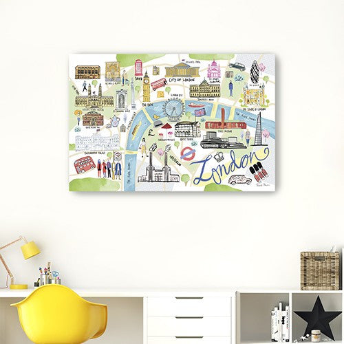 36" Fun Illustrated London Map Canvas Wall Art