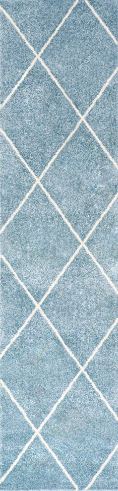 Cole Minimalist Diamond Trellis Light Blue/White 2 ft. x 8 ft. Runner Rug