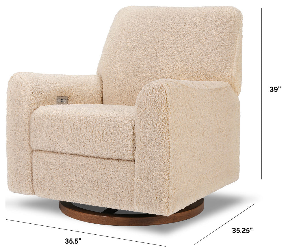 Sunday Power Recliner and Swivel Glider, Chai Shearling With Dark Wood Base