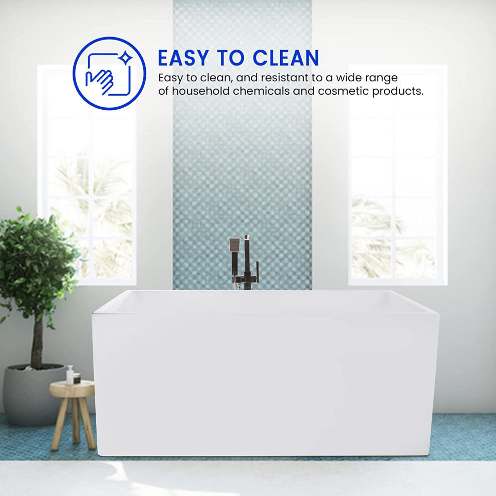 Vanity Art 55" Acrylic Freestanding Bathtub, Pure White