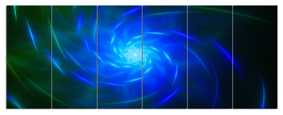 Blue Fractal Whirlpool Design, Abstract Wall Art Canvas, 70"x28", 6 Panels