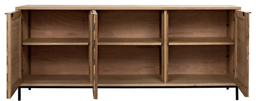 Walnut Herringbone Sideboard With Steel Base