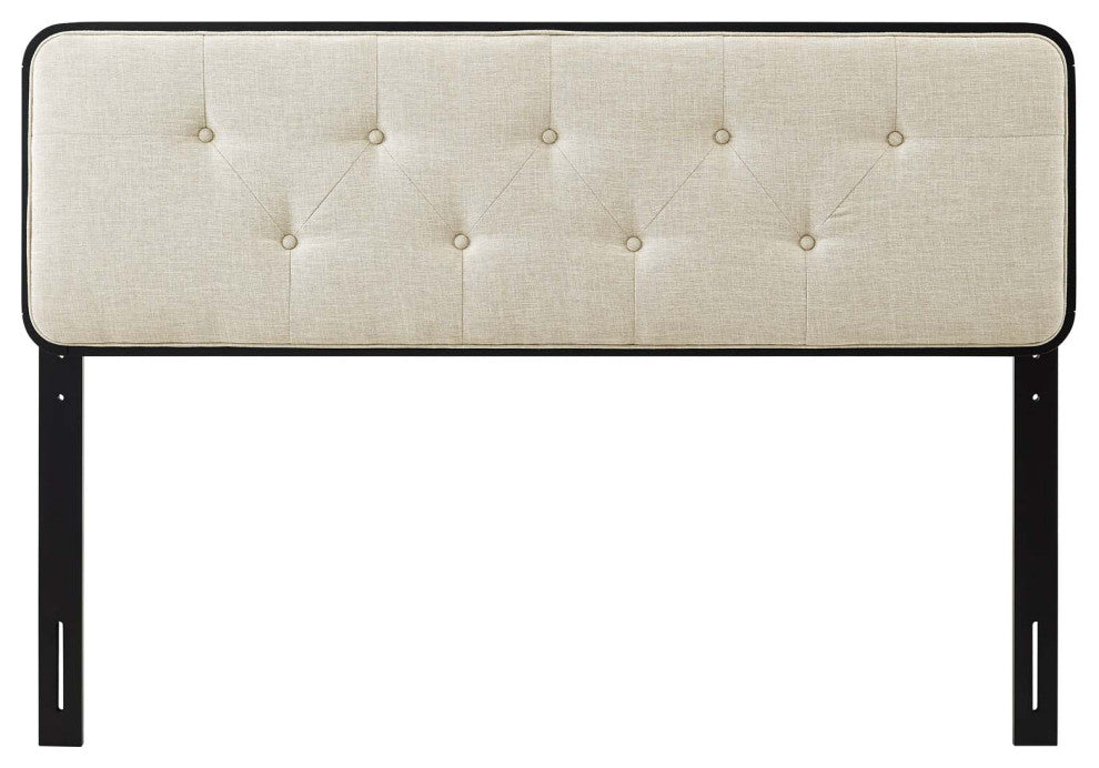Tufted Headboard, Twin Size, Wood, Fabric, Black Beige, Modern Mid-Century