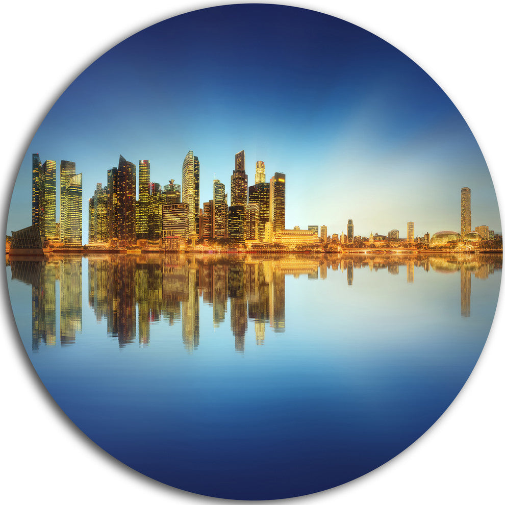 Calm Singapore Skyline, Cityscape Photography Disc Metal Wall Art, 11"