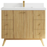 Pasadena 42 Single Sink Bath Vanity in Light Natural Teak 2" White Quartz