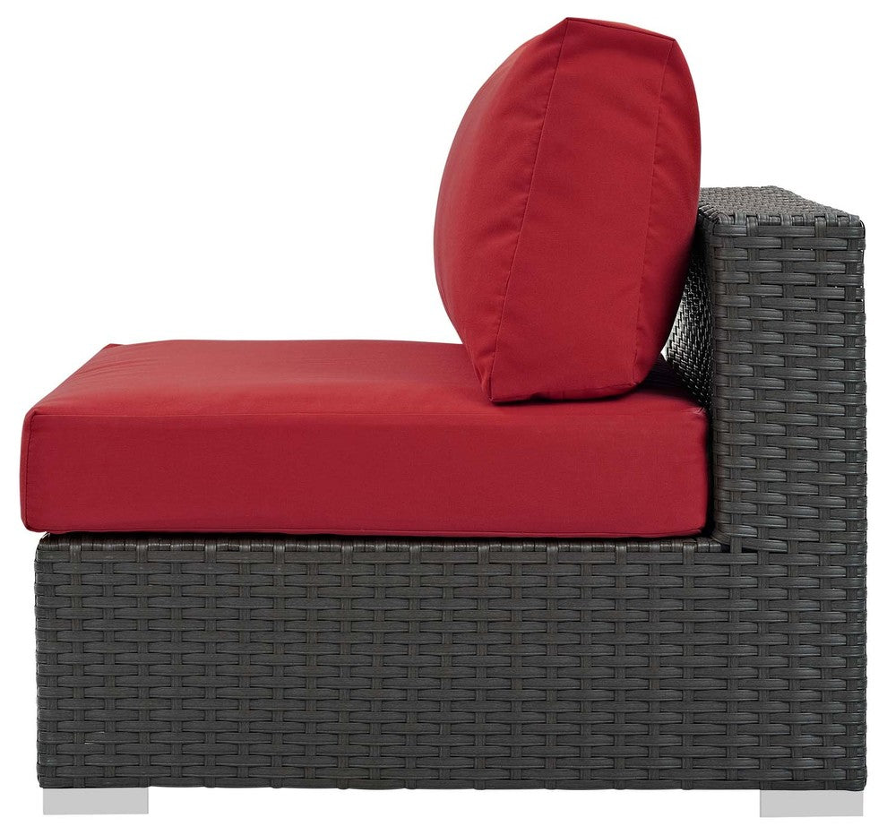 Modern Outdoor Sofa Middle Chair, Sunbrella Rattan Wicker, Red