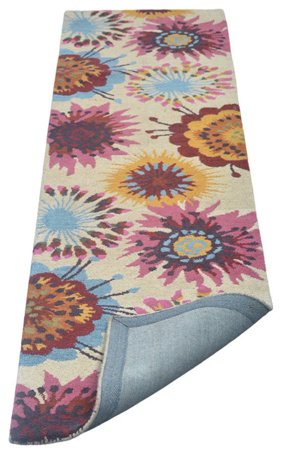 HAND TUFTED WOOL ECO-FRIENDLY AREA RUGS- Runner,Cream,Floral