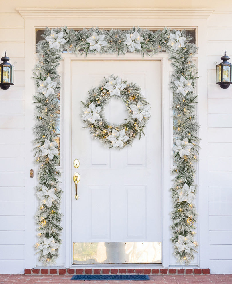2-Pack 9'' Pre-Lit Snow Flocked Christmas Garland with 50 Warm White Lights
