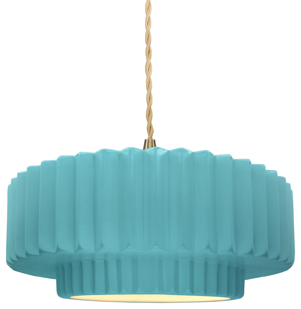 Radiance Medium Tier Pleated Pendant, Reflecting Pool Frame, Brushed Brass, LED