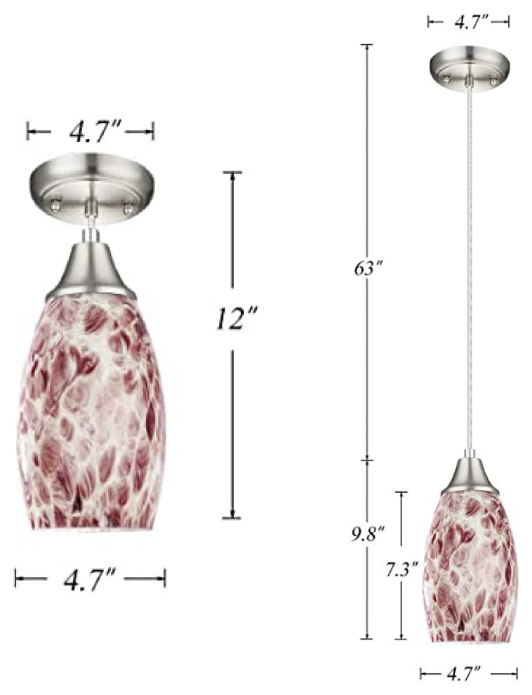 1-light Abstract Purple kitchen decor Art Glass Pendant Metal lighting fixtures