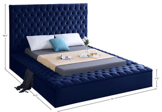 Bliss Velvet Upholstered  Bed, Navy, Full