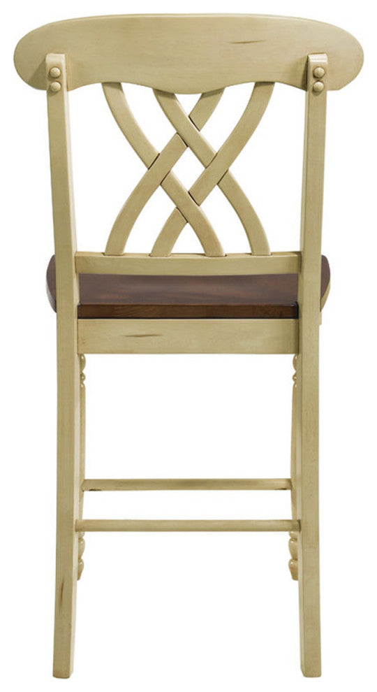 Set of 2 Wood Counter Height Chair, Buttermilk/Oak Finish
