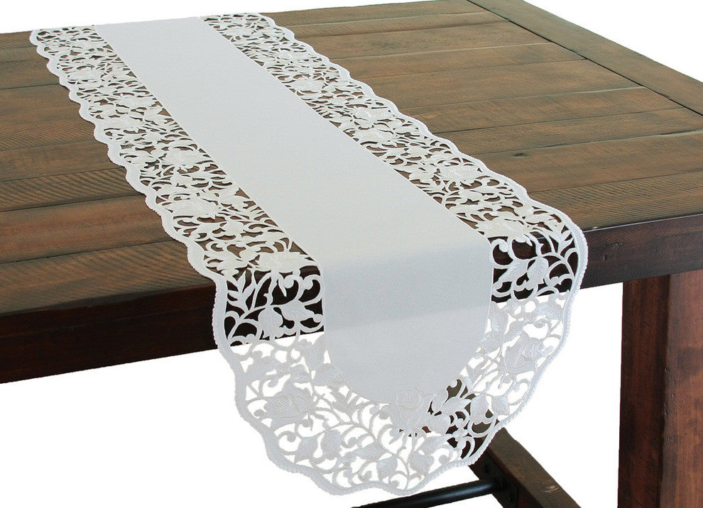 Somerset Embroidered Cutwork Floral Table Runner, 15"x72"