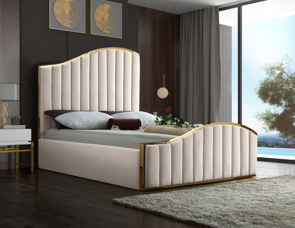 Jolie Black Velvet King Bed, Cream, King