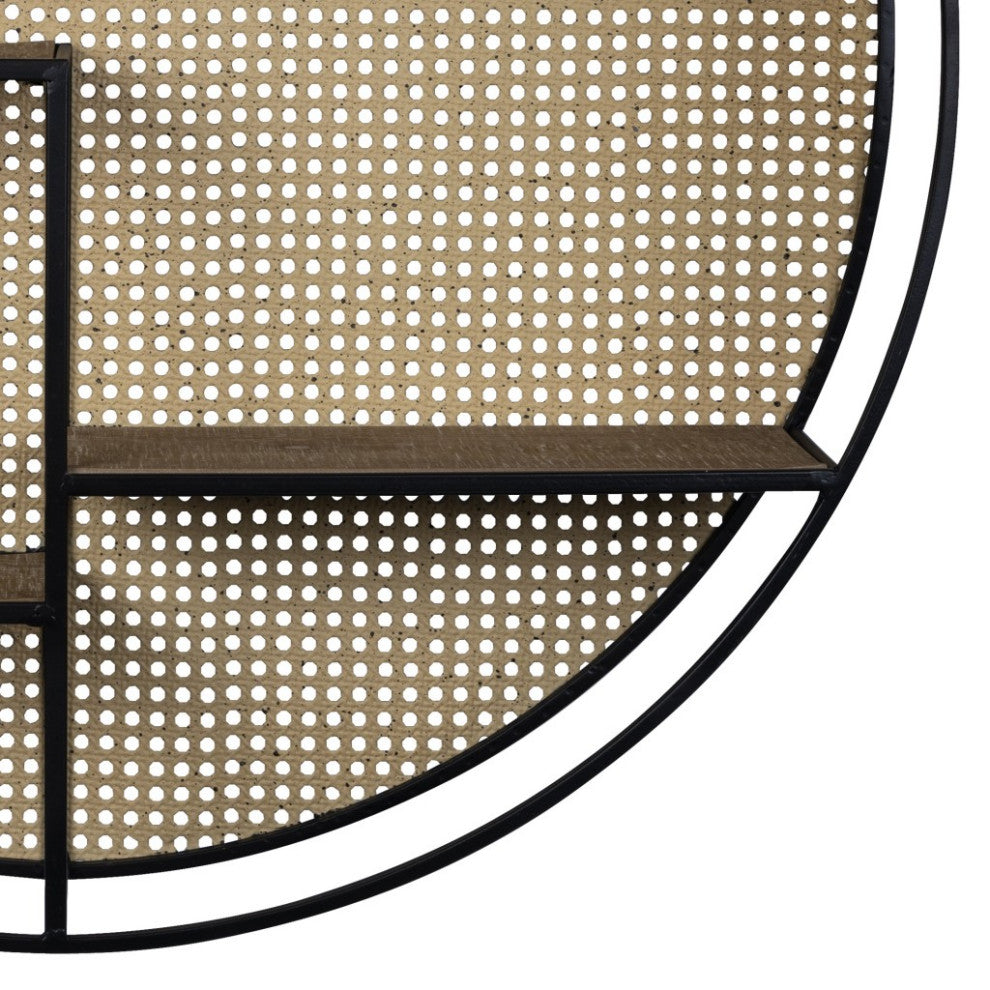 Cane Detail Metal and Wood Wall Shelves