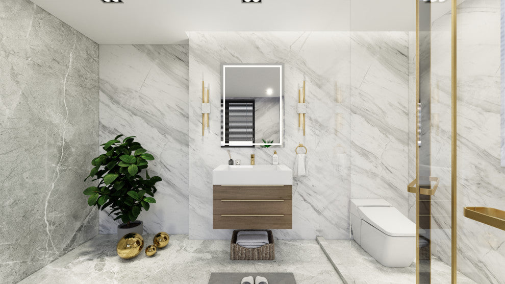 Madison 30" Wall Mounted Vanity With Reinforced Acrylic Sink, Light Oak