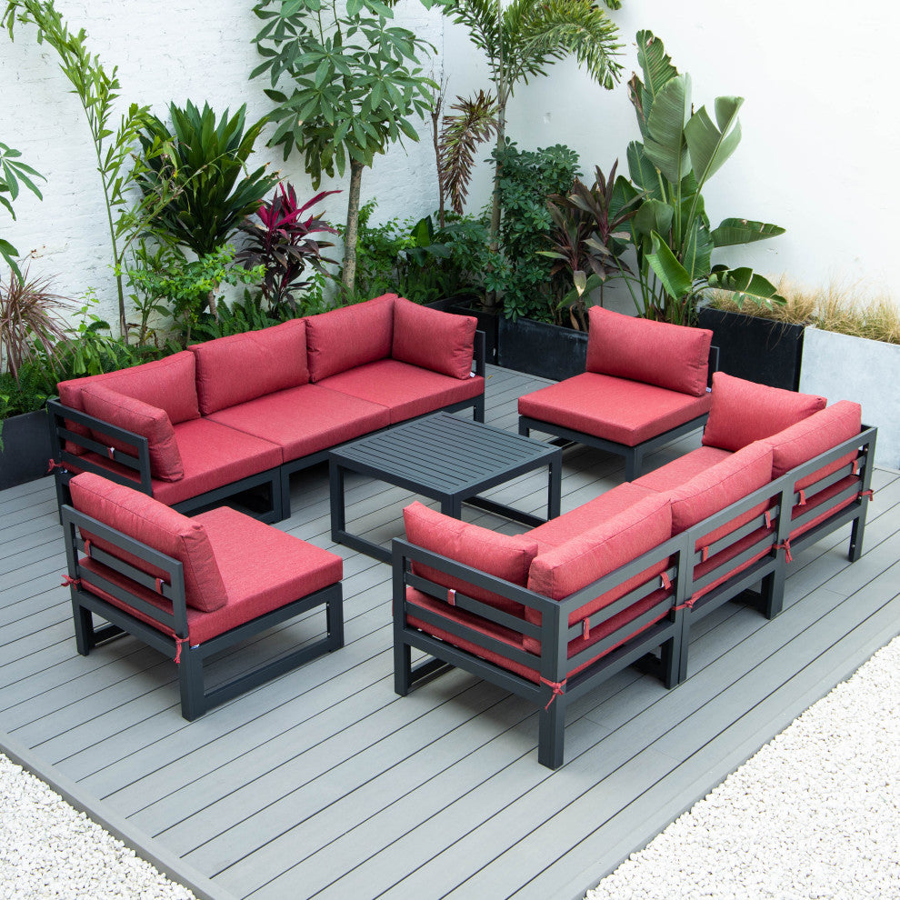 Chelsea 9-Piece Outdoor Patio Sectional With Coffee Table Set, Red
