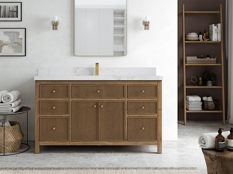 Sonoma Teak 60 Single Bathroom Vanity in Dark Natural with 2" Calacatta Nuvo